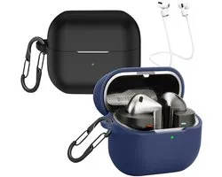 Pack de 2 housses de protection pour Samsung Galaxy Buds3 FE/Buds 3/Buds 3 Pro avec mousquetons et sangles anti-perte, étui de chargeur en silicone anti-choc - Noir