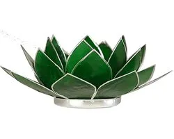 Lotus sfeerlicht groen - 4e chakra - zilverrand - 13.5 cm