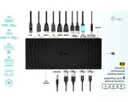 i-Tec - Universeel USB-C/Thunderbolt Docking Station - 3 x 4K Video uitgangen - 4 x USB-A (10Gbit/s) - 2 x USB-C (10Gbit/s) - Ethernet - Audio - 100W opladen
