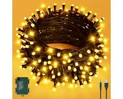 Cshare Lichtsnoer voor buiten, batterij/USB, 6 m, 60 leds, kerstlichtketting met timer, IP65 waterdicht, lichtketting voor kerstboom, tuin, binnendecoratie, warmwit