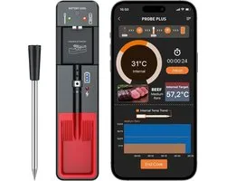 Maxicook - Vleesthermometer Draadloos met App – RVS - BBQ Thermometer - BBQ Accessoires – Oventhermometer en Kookthermometer – Inclusief Gratis eBook