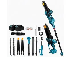 Mini-tronçonneuse sans fil 2-en-1 avec perche télescopique, moteur sans balais 1300W, lame de 8 pouces, 2x batteries 21V 4000mAh, lubrification automatique de la chaîne, tête rotative à 180°, portée jusqu'à 4 m, incl. 2 chaînes