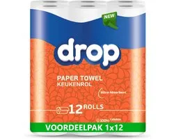 DROP Super Kitchen Roll - 1x12 rouleaux de cuisine - Papier essuie-tout Ultra absorbant - Pack économique de 12 rouleaux