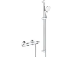 GROHE Grohtherm 1000 Ensemble de douche - mitigeur de douche thermostatique - avec barre de douche - 90cm - douchette carrée - 2 jets - flexible de douche lisse - chrome