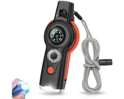 Sifflet de survie 7 en 1 avec boussole, thermomètre, lampe LED et loupe. Ce sifflet multifonction inclut également une lanière. Idéal pour les expéditions, les aventures, la randonnée, le camping et l'alpinisme. Vendu à l'unité.
