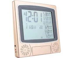 Islamic Azan Alarm Clock, Automatic Mosque, Digital Prayer, Time Table, Table Clock, Reminder, Alarm with LCD Display, for Home, Masjid, Ramadan (Gold)