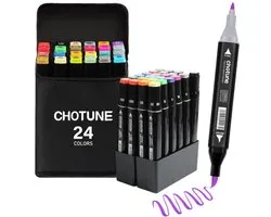 Chotune 24 kleuren Alcohol Markers Brush & Fine + etui