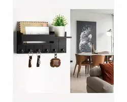 Key Holder Wall Mounted, 6 Hooks, Key Rack, Storage Shelf, Ideal Location for Entrance, Office, Hallway，35*12*7.8cm