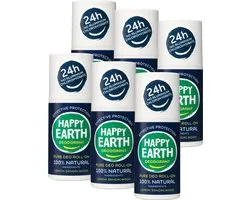 Happy Earth Deodorant Roller Lemon Sandalwood - 100% Natuurlijk - 24 Uur Bescherming - Aluminiumvrij - Alcoholvrij - 6 x 75 ml