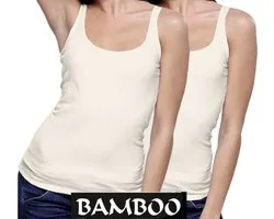Bamboe dames top (tank top model) – 2 paar - dames – 95% bamboe – superzacht – champagne – maat XL
