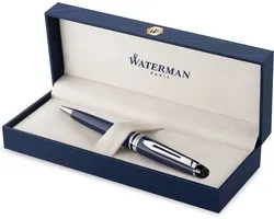 Stylo bille Waterman Expert , laque bleue avec détails palladiés, pointe moyenne, encre bleue, coffret cadeau