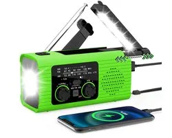 Noodradio Solar Opwindbaar Multifunctionele Emergency Radio NOAA Weeralarm AM FM WB Radio Powerbank 2000mAh Zaklamp Noodpakket Draagbare Radio Oplaadbaar Op Batterijen Bluetooth Speaker Digitale Wekker voor Outdoor Overleving groente