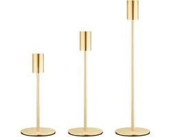 Wonix Kandelaar Set van 3 - Kaarsenhouder - Kaarsenstandaard - Decoratieve accessoires - Kandelaars Groot en Klein - Metaal - Goud