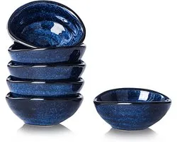 vicrays Keramische dipsaus kommen - kleine Charcuterie Dip Cups Koken Prep Kruiderij Olie Schotel Mini Tapas Platen voor Soja Sushi Salsas Wasabi Voorgerecht Dessert - Set van 6 Blauw