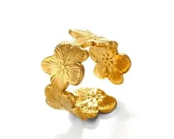 Luxxie-ring-rvs ring-clover ring-verstelbare bloem ring-statement ring-gouden ring-dames ring-cadeau voor haar
