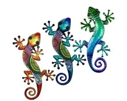 WiseGoods Premium 3 Décorations Murales Gecko en Métal - Décoration de Jardin Lézard - Décoration Murale - Mur / Clôture & Balcon - Décoration