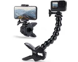 Zwanenhalsklem voor GoPro - Verstelbare Flexklem Camera Mount (0,6-5 cm) - ABS Actioncam Bevestiging voor Fiets, Bureau & Onregelmatige Vormen