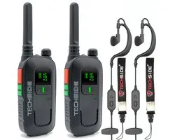 Ensemble de talkies-walkies Techside TS-T2 – Radios professionnelles – PMR446 sans licence – 16 canaux – VOX & Lampe de poche – Noir (Lot de 2)