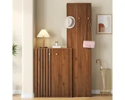 REDOM - Armoire de Garde-robe - Met Schoenenkast En Kapstok - Design Vertical - Modern - Pour Hall - MDF - Couleur Noyer - 115 x 38,5 x 191,5 cm