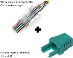 50x JMS RJ45 EZ Type Crimp Through Mount Connector pour CAT5, CAT5e et CAT6 UTP Network Cable PLUS 50x JMS Internal Cable Ferrule - RJ45 Boot - Cable Boot - Grommet for RJ45 Connector Green