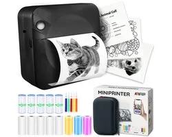 Mini Printer voor Mobiel - 300 DPI - Fotoprinter voor Smartphone - Mini Pocket Printer - Mini Printer Incl.1 Harde Etui + 13 Rollen Papier (Sticker, Normaal, Kleur) + 5 Pennen - Pocket Printer Smartphone - Sticker Printer - Fotoprinter Mobiel