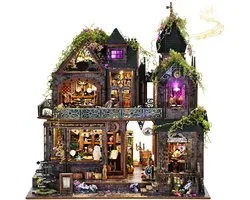 Premium Miniatuur XXL bouwpakket (Extra groot) - DIY Houten 3D Puzzel Magic House met LED Verlichting, Bewegingssensor & Muziekdoos – Book Nook Boekensteun Miniatuur Bouwpakket – Cadeau voor Volwassenen (15+)