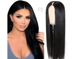 Frazimashop - Demi-perruques brésiliennes Remy - 22 pouces - droites - Perruque en V 100 % hair humains - couleur 1b