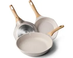 Induction Frying Pan Set, 20, 24, 28 cm, Granite, Non-Stick Coated Pan Set with Bakelite Handle,Free, Scratch-Resistant Omelette Pans for All Hobs