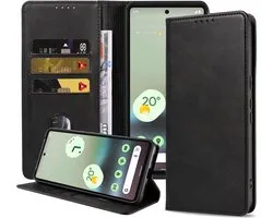 Smartphonica Telefoonhoesje geschikt voor Google Pixel 6A kunstleren hoesje met magnetische sluiting en pashouders book case - Zwart geschikt voor Google Pixel 6A