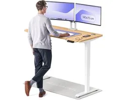 Desktronic HomePro Zit-sta Bureau Elektrisch In Hoogte Verstelbaar, 140x70cm Wit/Eiken, Stille Dubbele Motor, Hoogte 62-126cm