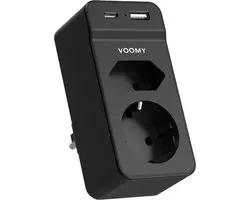 Voomy - Séparation X2S - Prise Splitter 2 Portes USB & 2 Sorties - Splitter Prise - USB-C + USB-A - Zwart