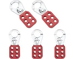Bwintech 5pcs red jaw steel lockout hasp tagout hasp for padlocks, with 6 holes Interlock - ShopVlot