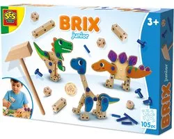 SES Creative Brix Junior Bouwset - Dino's met Hamer - Voor Jongens vanaf 3 Jaar - 46 Delen - Constructieset - Schoencadeautjes Sinterklaas