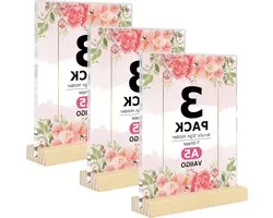 A5 Acrylic Display Stand 3Pack – A5 Acrylic Sign Holder with Wooden Base, Double-Sided Table Menu Holder, Poster Display Stand, Leaflet Frame for Restaurant, Office, Shop, Home, Event, Wedding