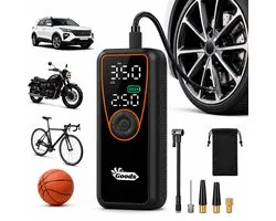 MrGoods Luchtcompressor Bandenpomp - Compressor - SOS Lamp - Noodpakket - Elektrische Fietspomp - 7800 mAh Powerbank - Voor Auto, Motor, Scooter, Fiets & Bal - Tot 10.5 Bar - Inclusief Opberghoes & 5 Opzetstukken