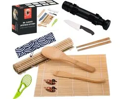 Mr. Sushito XXL Sushi Bazooka set - Sushi Set - Sushi maker - Sushi Servies - Mal - Avocado Snijder - Mes - 4 persoons - Bamboematten - Zwart
