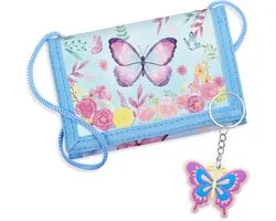 Hestya Kids Wallet with Keychain, Triple Foldable, Various Patterns, Birthday Gifts for Girls and Boys, blue with butterfly motif, Blue Butterfly