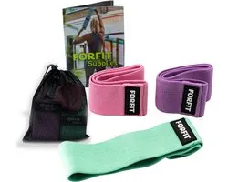 Bande de résistance de la Hip - Bande de résistance - Élastique d'exercice - 3 pièces - léger/moyen/lourd - avec sac de rangement et programme d'exercices (8 exercices)