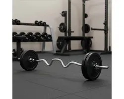 Actiget® Barre de curl | Barre de musculation | Barbell | Acier chromé | Courbée | 120 cm | 25Ø mm | 2 Colliers