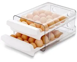 Ibenzoa® Transparante Dubbel Laags Eierhouder voor Koelkast Opslag met Grote Capaciteit en Stapelbaar Ontwerp