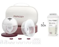 Tire-lait mains libres Momcozy M5 - Lot de 2 - Comprend divers inserts de protection mammaire - Avec 50 sachets de conservation du lait maternel - Électrique - Grijs