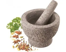 axentia Granite mortar in granite colours, mortar with pestle, herb mortar in heavy design, dimensions: approx. 15 x 15 x 11 cm