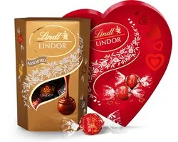 Lindt LINDOR Chocolade Bundel 400 gram - Melkchocolade, Witte chocolade, Pure chocolade, Hazelnoot chocolade - Rood Hart - Chocolade Cadeau - Kerstcadeau