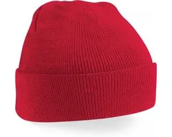 wintermuts classic red| klassieke gebreide muts in 30 verschillende kleuren| tweelaags gebreid