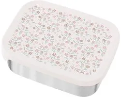 Fresk Boîte à lunch pour enfants – Boîte à sandwich – Boîte à sandwich pour fille – Acier inoxydable – 2 compartiments – Crème – Garden Flowers
