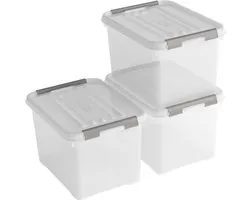 Curver Handy+ Opbergbox - 20L - 3 stuks - Transparant met deksel