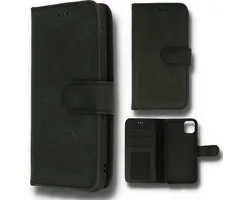 Apple iPhone 12 Pro Max Case Zwart - Étui portefeuille en cuir véritable fait à la Handgemaakt