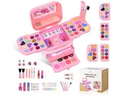 Heinouk® - Make-up koffer voor kinderen - 72 stuks - Beautybox roze met glitters, nagellak, oogschaduw, lipgloss en sieraden - Vanaf 3 jaar