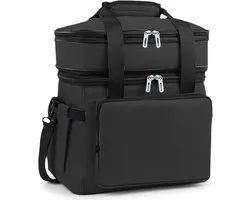 Lunchtas 18L met dubbel compartiment - geïsoleerde koeltas, opvouwbaar en herbruikbaar, voor lunchboxen, drankjes, werk, picknick en reizen - zwart