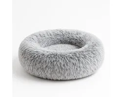 Panier Donut pour chien et chat - Taille S - 50 cm (surface de couchage de 35 cm) - Gris mélangé - Moelleux et lavable